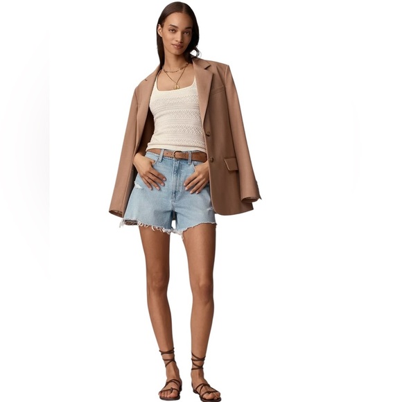 by Anthropologie Textured Knit White Sleeveless Ribbed Stretchy Wide Neck Tank - Picture 1 of 9